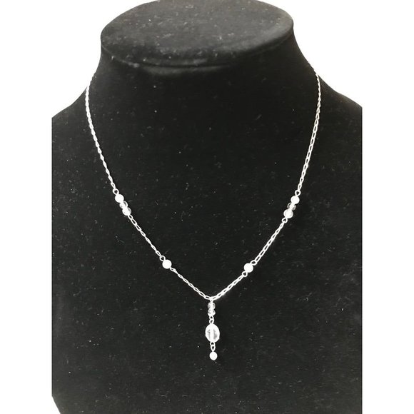 Set Delicate Silvertone 18" Necklace and 1.5" Drop Hook Earrings Orchid Beads - Picture 11 of 11